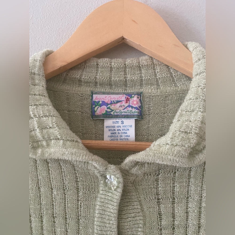 April Cornell green Cardigan floral floret buttons size S pristine condition - Picture 3 of 13